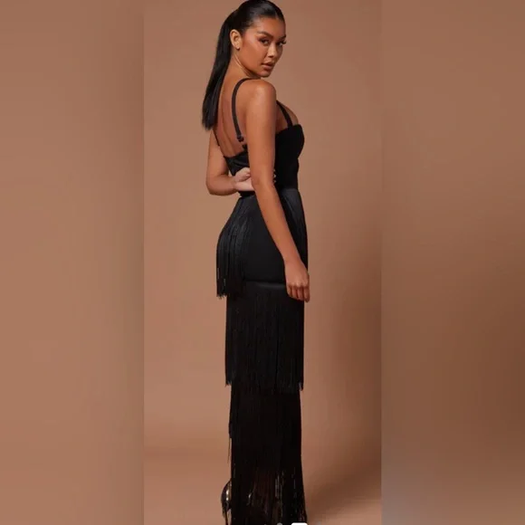 Fashion Nova Chic Black Fringe Backless Dress - Picture 2 of 8